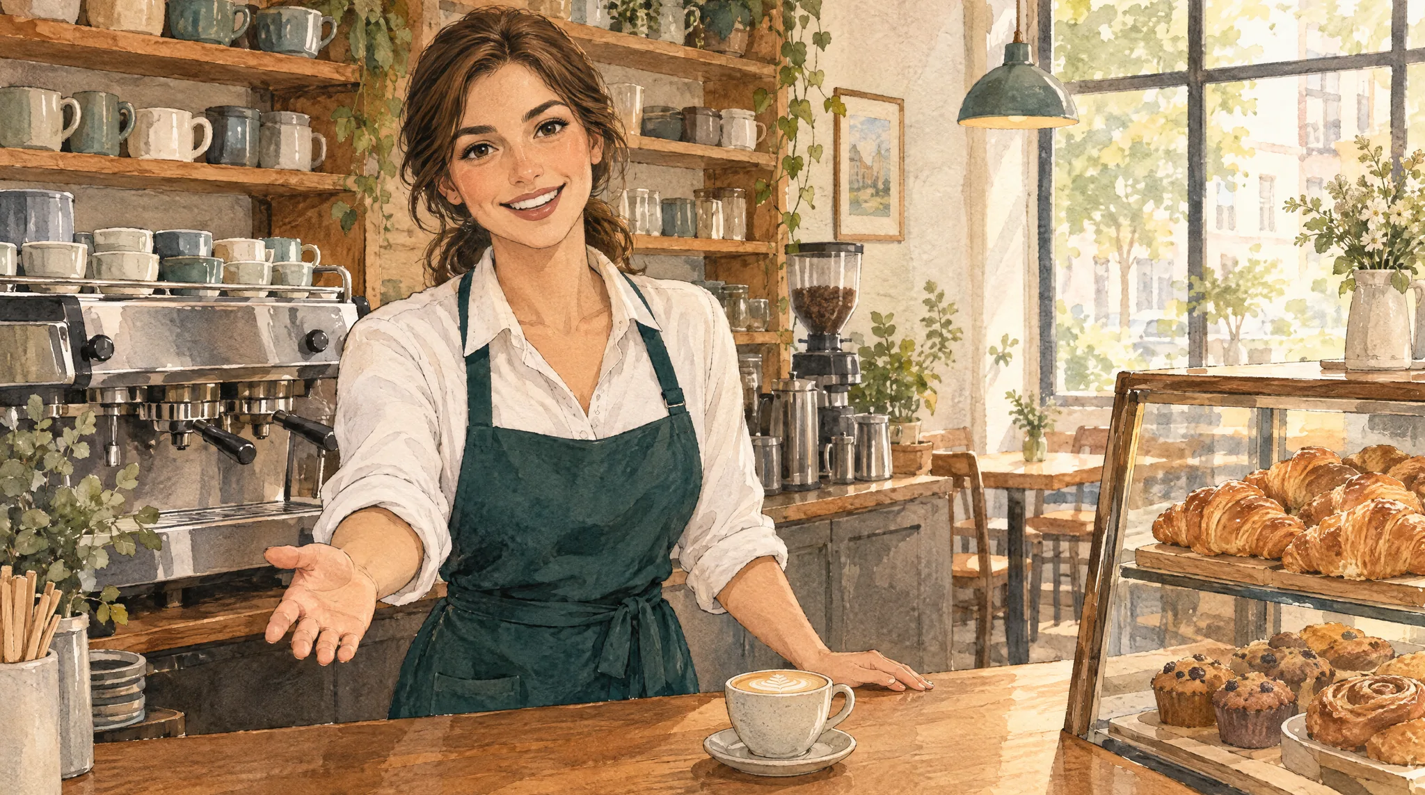 Barista Mia laukia tavo užsakymo kavinėje